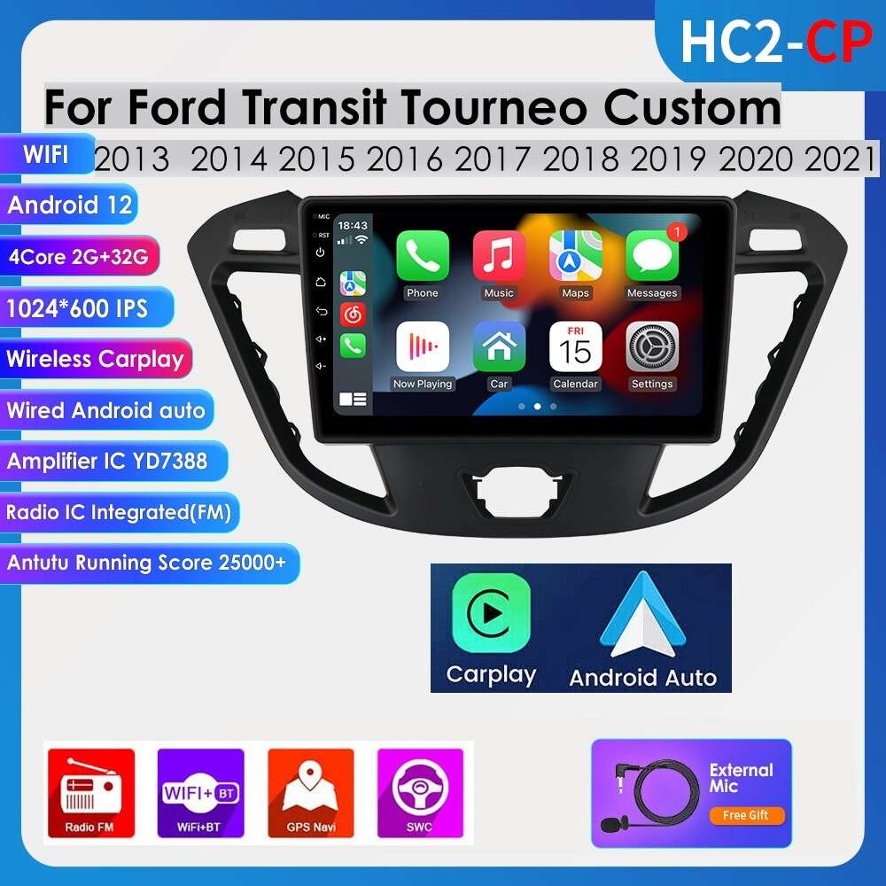 CarPlay 9"For Ford Transit Custom 2013-2021 Car Stereo Radio Android 14 GPS WiFi