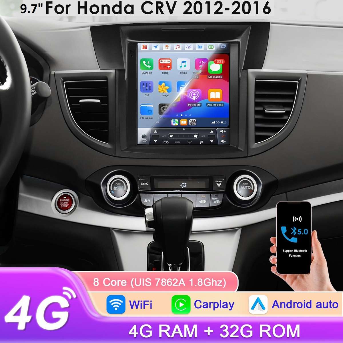 9.7'' For Honda CR-V 2012-2016 Car Multimedia Radio Carplay Android 13 GPS Navi