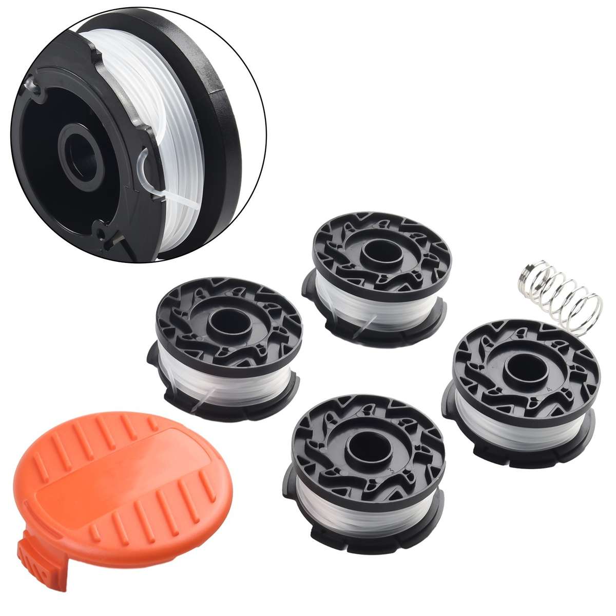 4 Pack Trimmer-Spool & Cap & Spring Set For Black & Decker LST300 LST400 LST420
