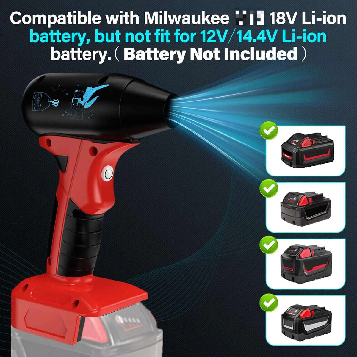 Cordless Leaf Blower Handheld Electric Jobsite Air Blower for Milwaukee Battery
