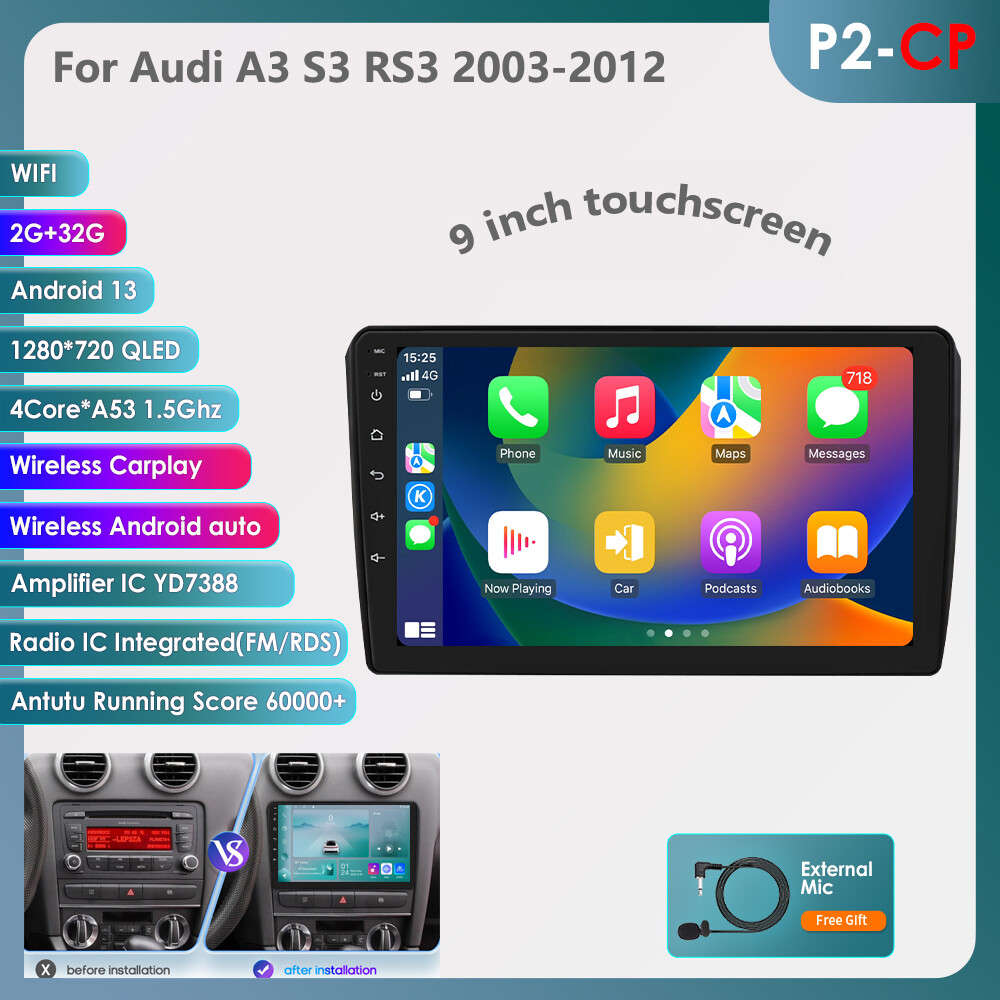 Android 13 Carplay Car GPS Nav Radio Stereo For Audi A3 S3 RS3 2003-2012 2+32GB