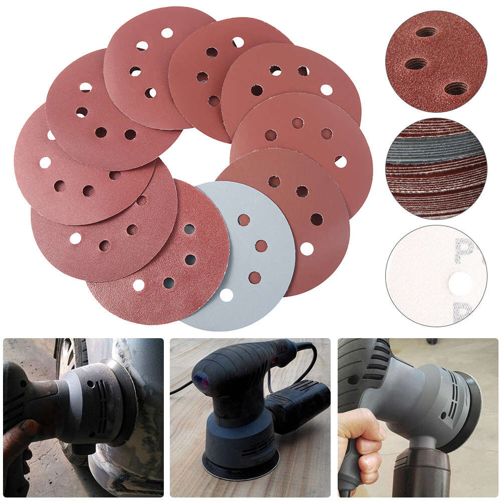 100pcs 5in 125mm Sandpaper Sanding Discs Hook Loop Sanding Paper Buffing Sheet