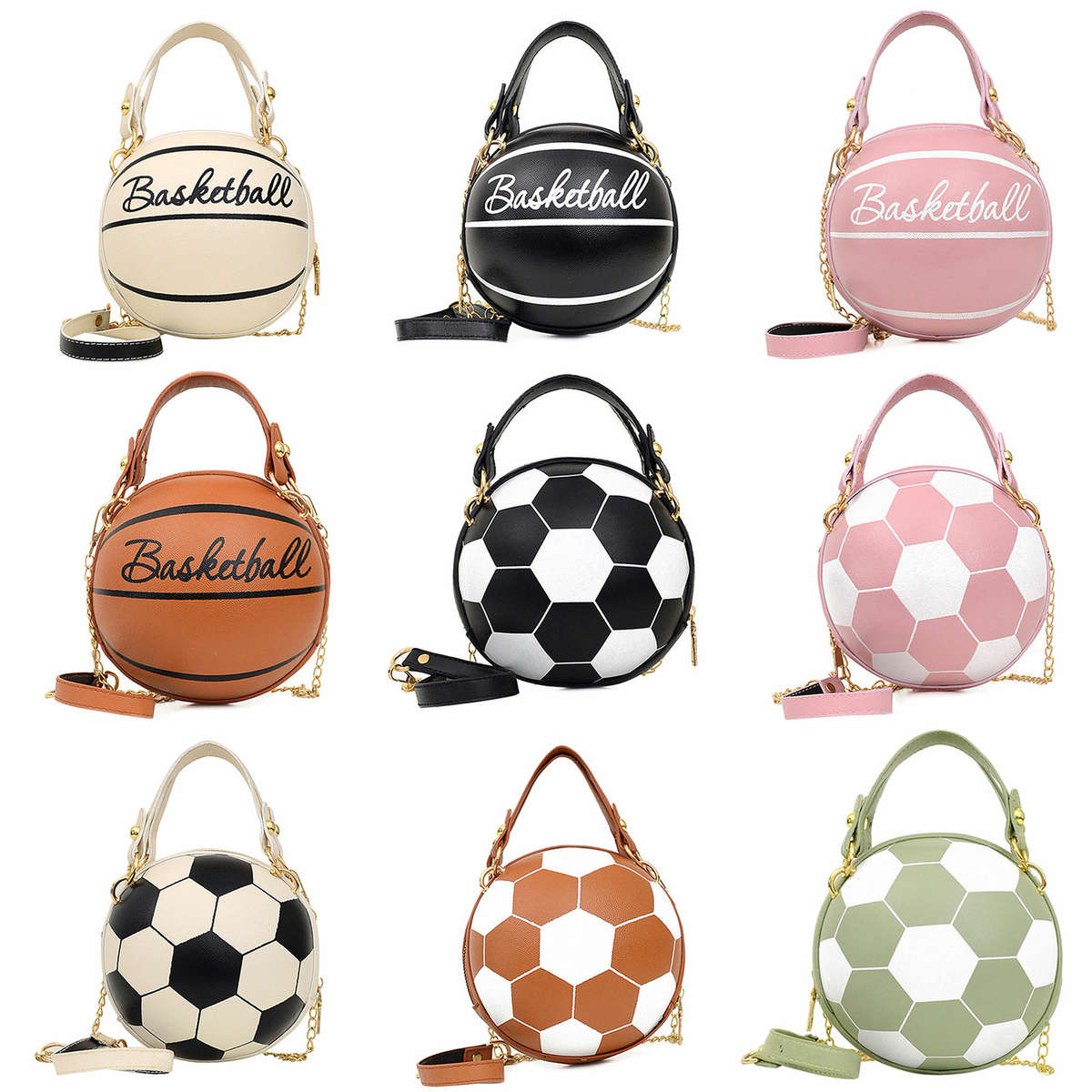 Lady Chain Diagonal Crossbody Bag Women Round Basketball Handbag Shoulder Bag