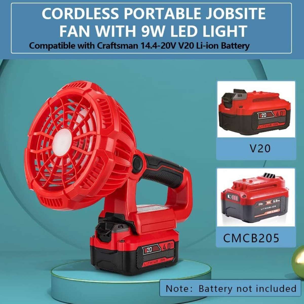 Portable Fan for Craftsman 20V Battery 9W LED Light Cordless Jobsite Fan Camping
