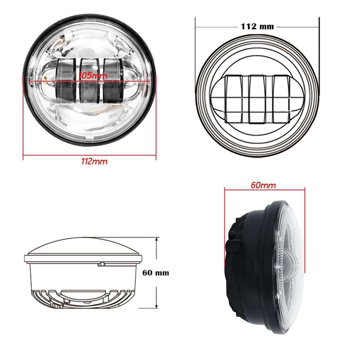4-1/2 Inch 4.5'' Chrome LED Passing Light Housing Motorcycle Front Fog Lamp