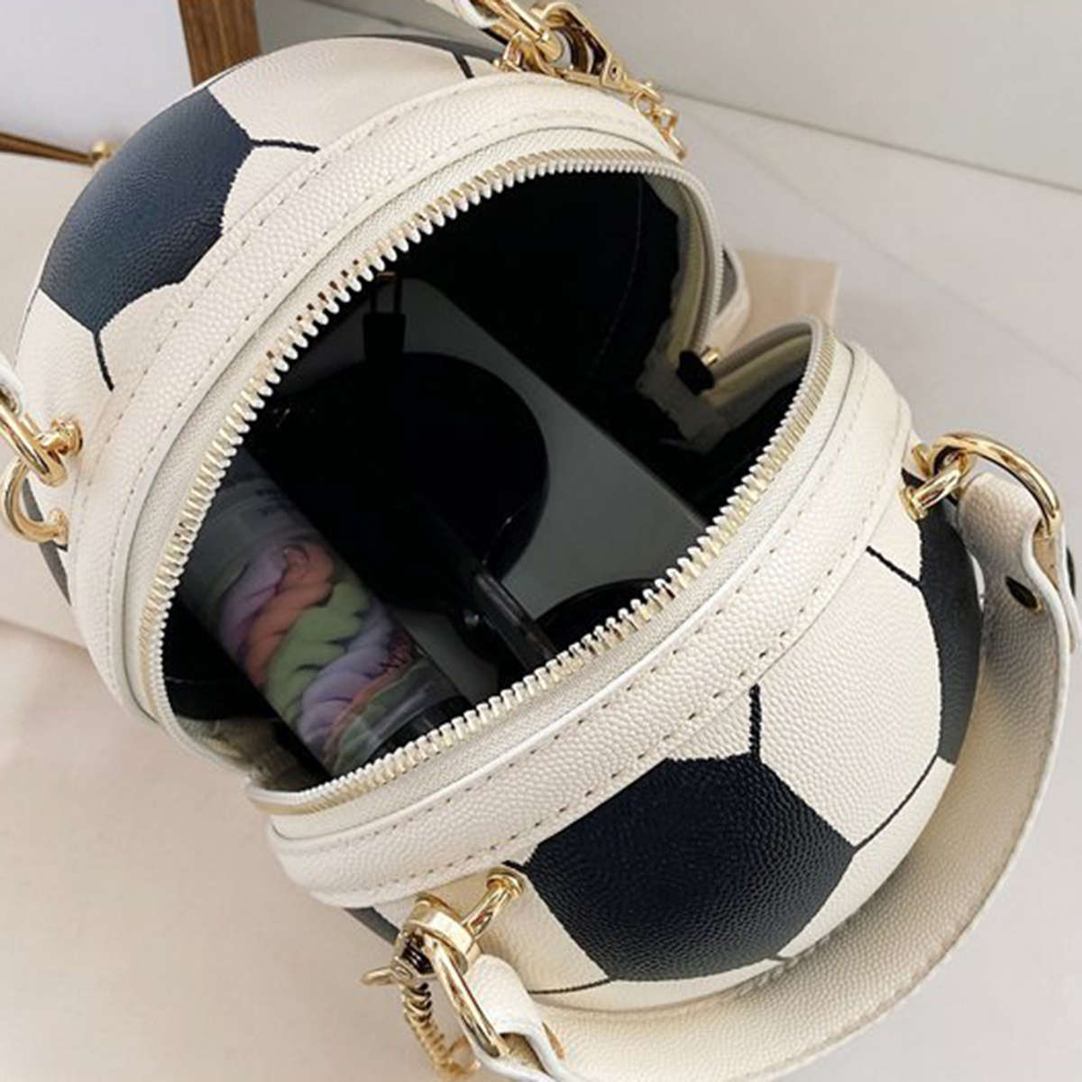 Lady Chain Diagonal Crossbody Bag Women Round Basketball Handbag Shoulder Bag