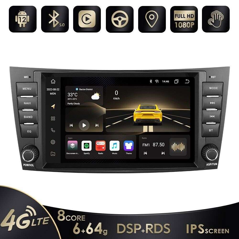 For Mercedes-Benz W211 W219 E350 8" GPS Carplay Player Stereo Android 6+64GB+DSP