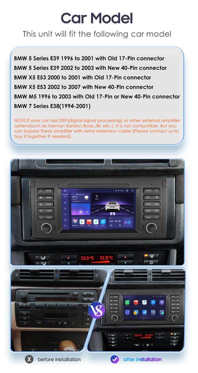 For BMW E39 X5 E53 7" Android 13 Car Stereo DSP Radio 8Core 6+64GB GPS Head Unit