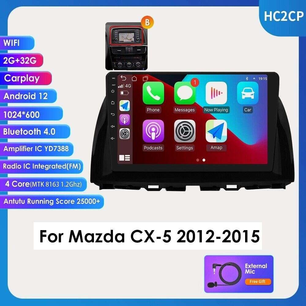 Android 12 Car Radio CarPlay GPS Sat Nav 32G Stereo For Mazda CX-5 CX5 2012-2015