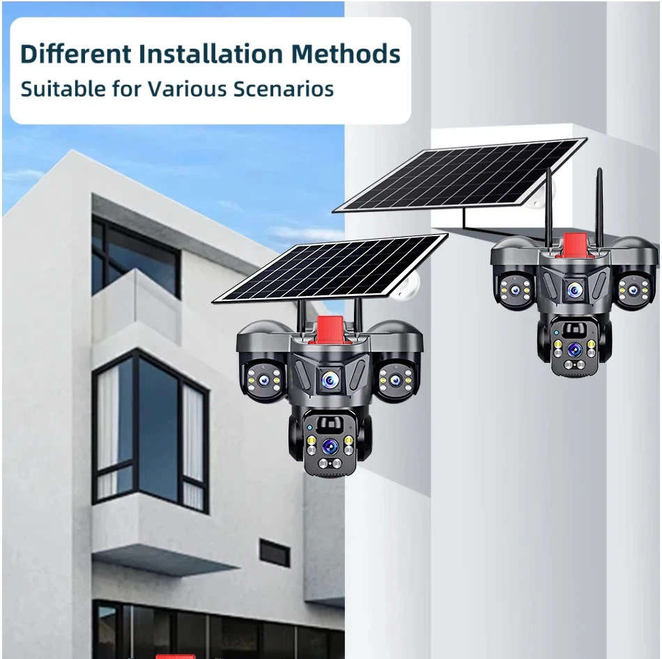 V380 Pro Outdoor PTZ  SIM Card 4G Solar Camera Home Security Triple Lens Camera, tow-way audio