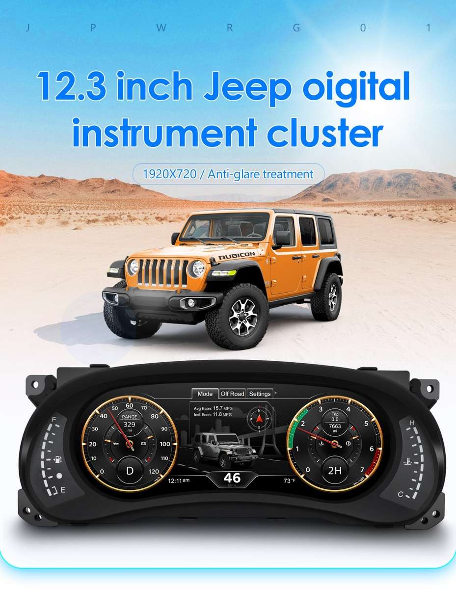12.3" Display For Jeep Wrangler 2011-2017 Digital Cluster Instrument Speedometer
