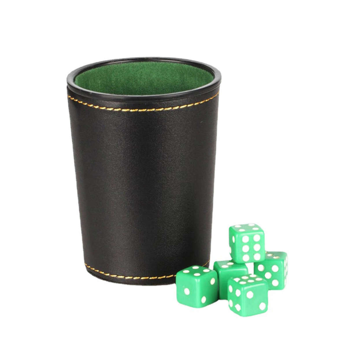 5Pcs PU Leather Dice Cup Set With 20 Dot Dices Exquisite Hand Feeling Black CH