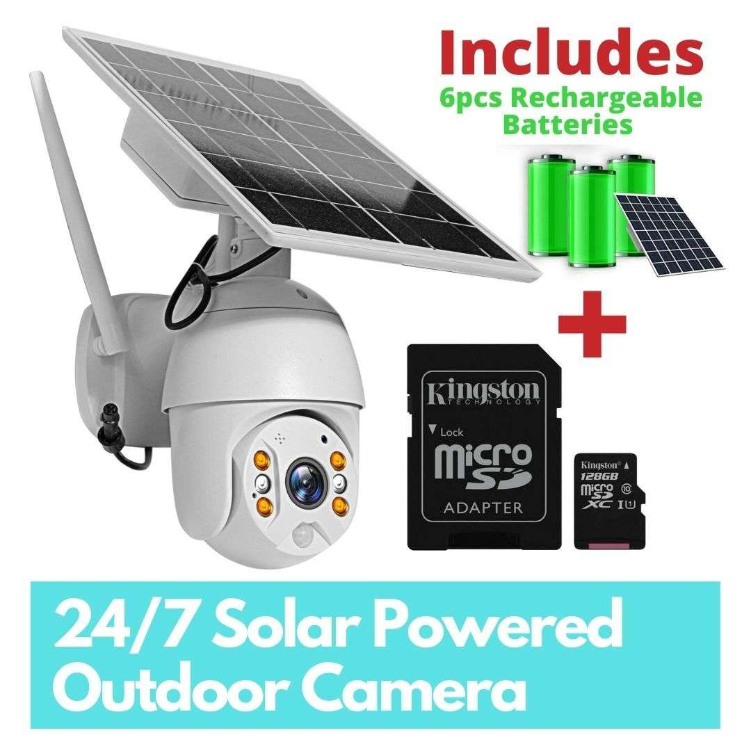 24/7 Solar Powered 4G Security 128GB Flood Light LED PTZ Home Camera Outdoor