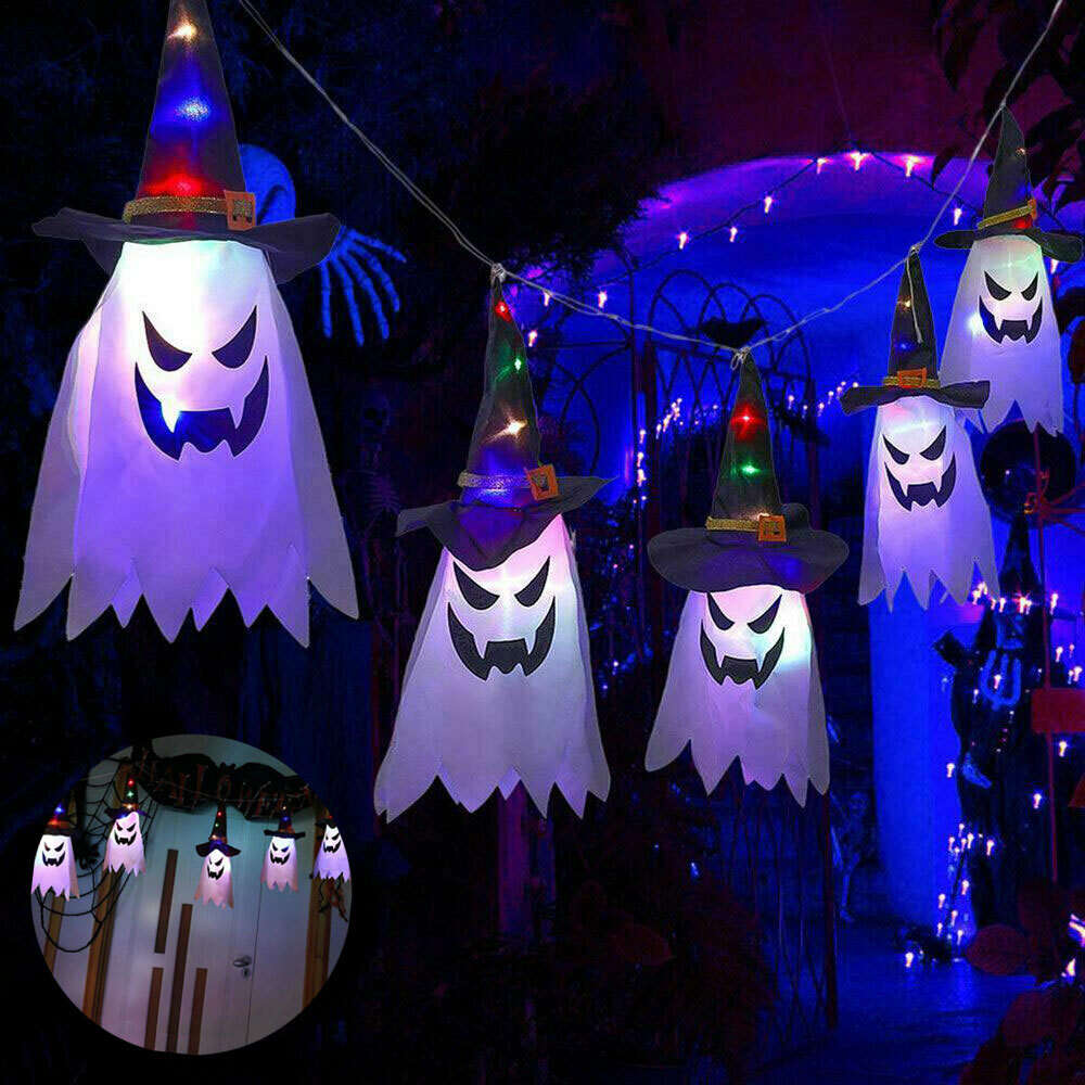 5 Pcs Lighted Hanging Witch Ghost String Hat Decoration Halloween Outdoor Indoor