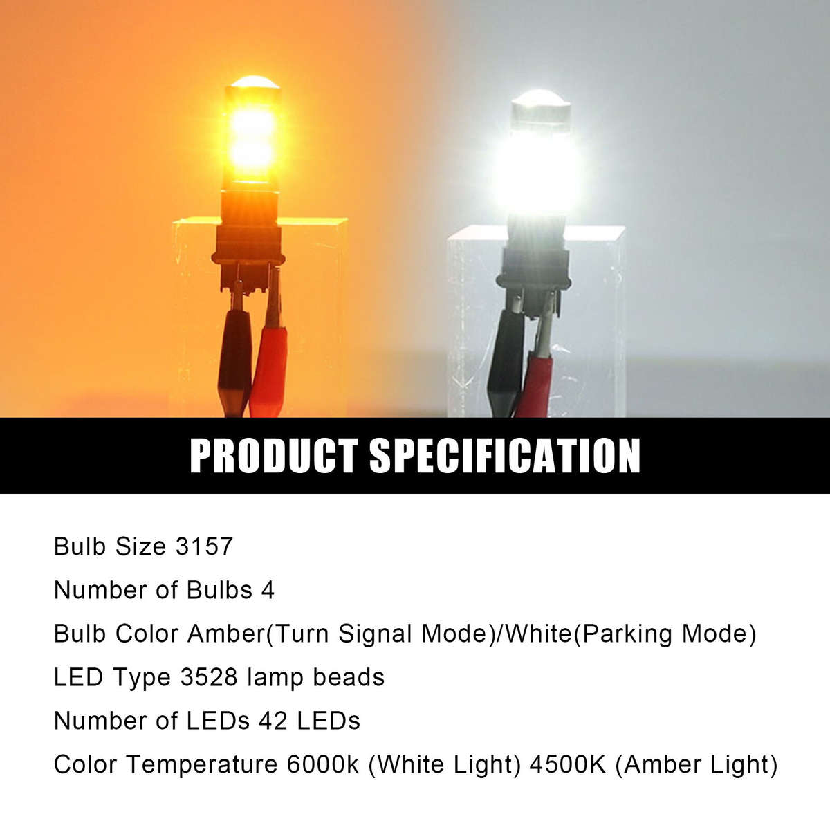 4x 3157 Error Free White/Amber LED DRL Switchback Turn Signal Parking Light Bulb