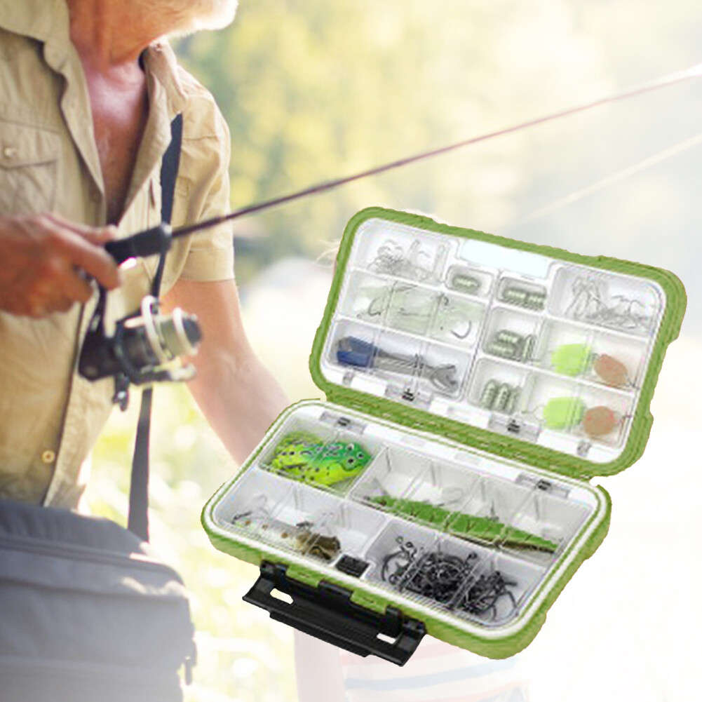 (M C Green)ABS Waterproof Fishing Tackle Box Bait Lure Hooks Storage Case CH