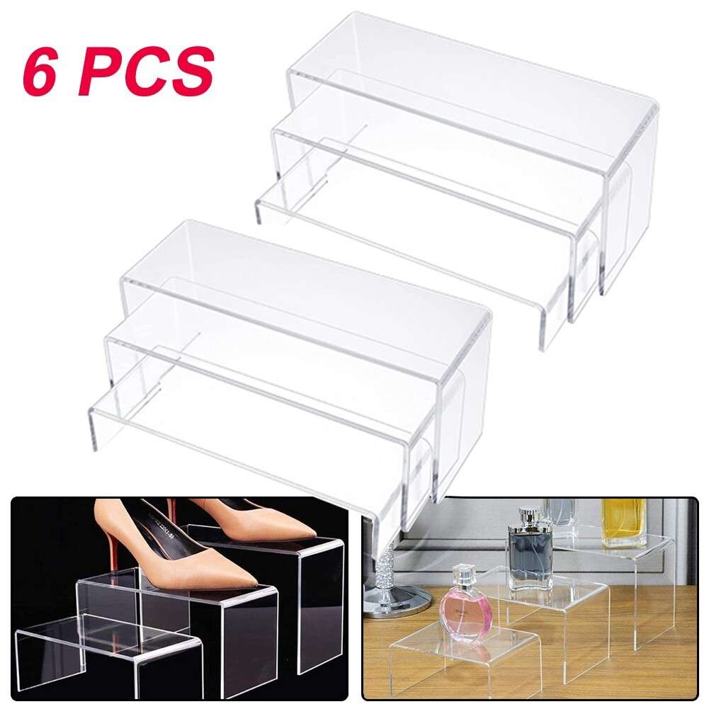 6pcs Acrylic Display Risers, Clear Rectangle Stands Shelf For Display