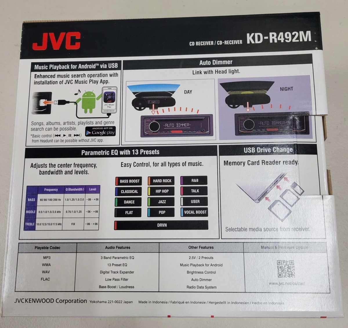 JVC KD-R492M Single DIN CD USB Receiver 50Wx4