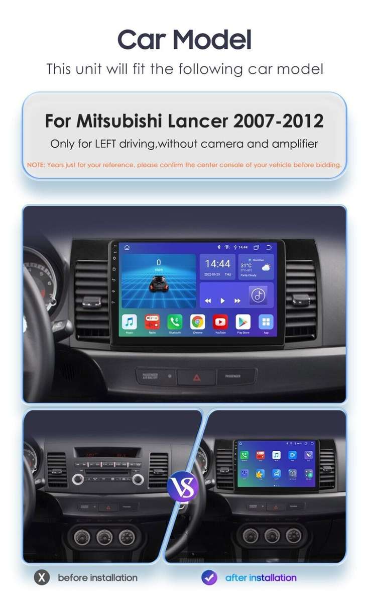 For Mitsubishi Lancer 2007-2015 Android 12 Car GPS Radio Stereo HeadUnit DSP 64G