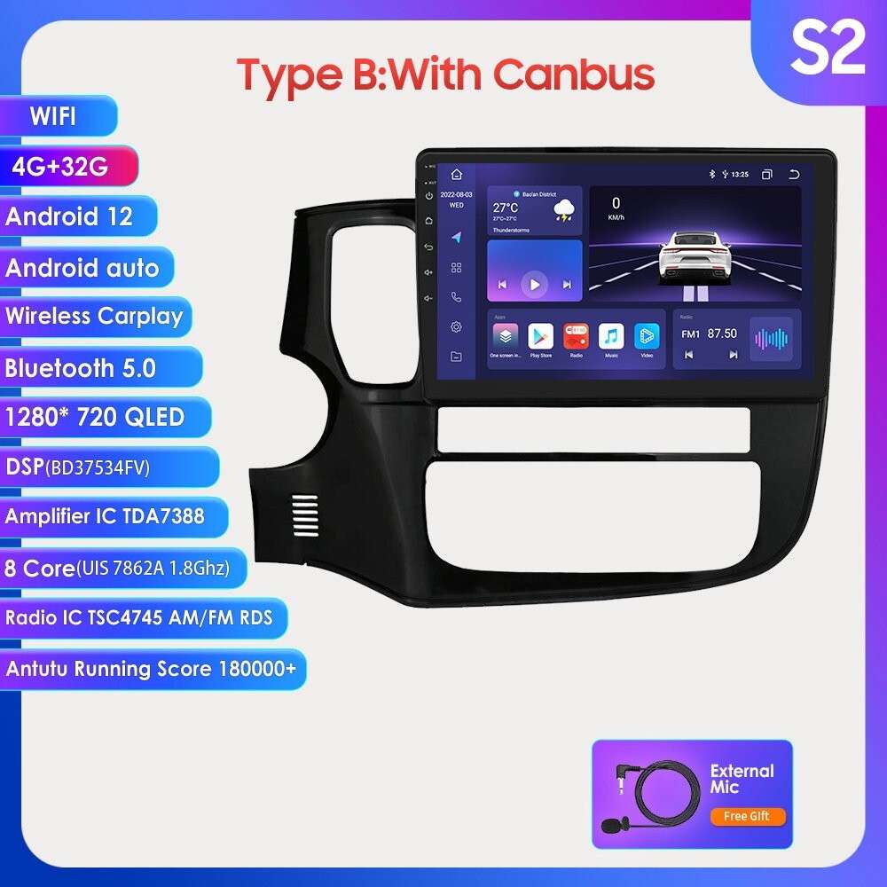 8Core Android12 Carplay Car Stereo Radio WiFi DSP For Mitsubishi Outlander 12-18