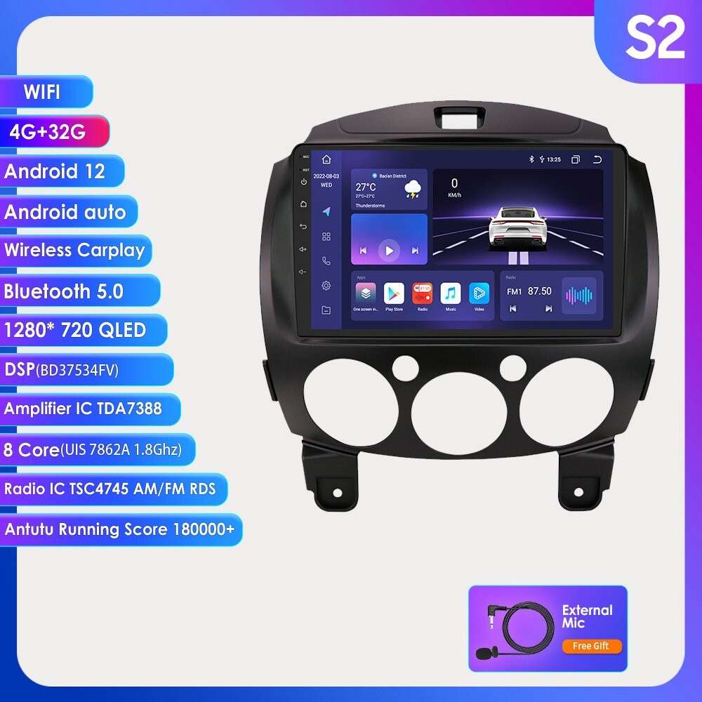 For Mazda 2 2007-2014 Android12 8Core 9" GPS Car Stereo Radio PIP BT DSP CarPlay