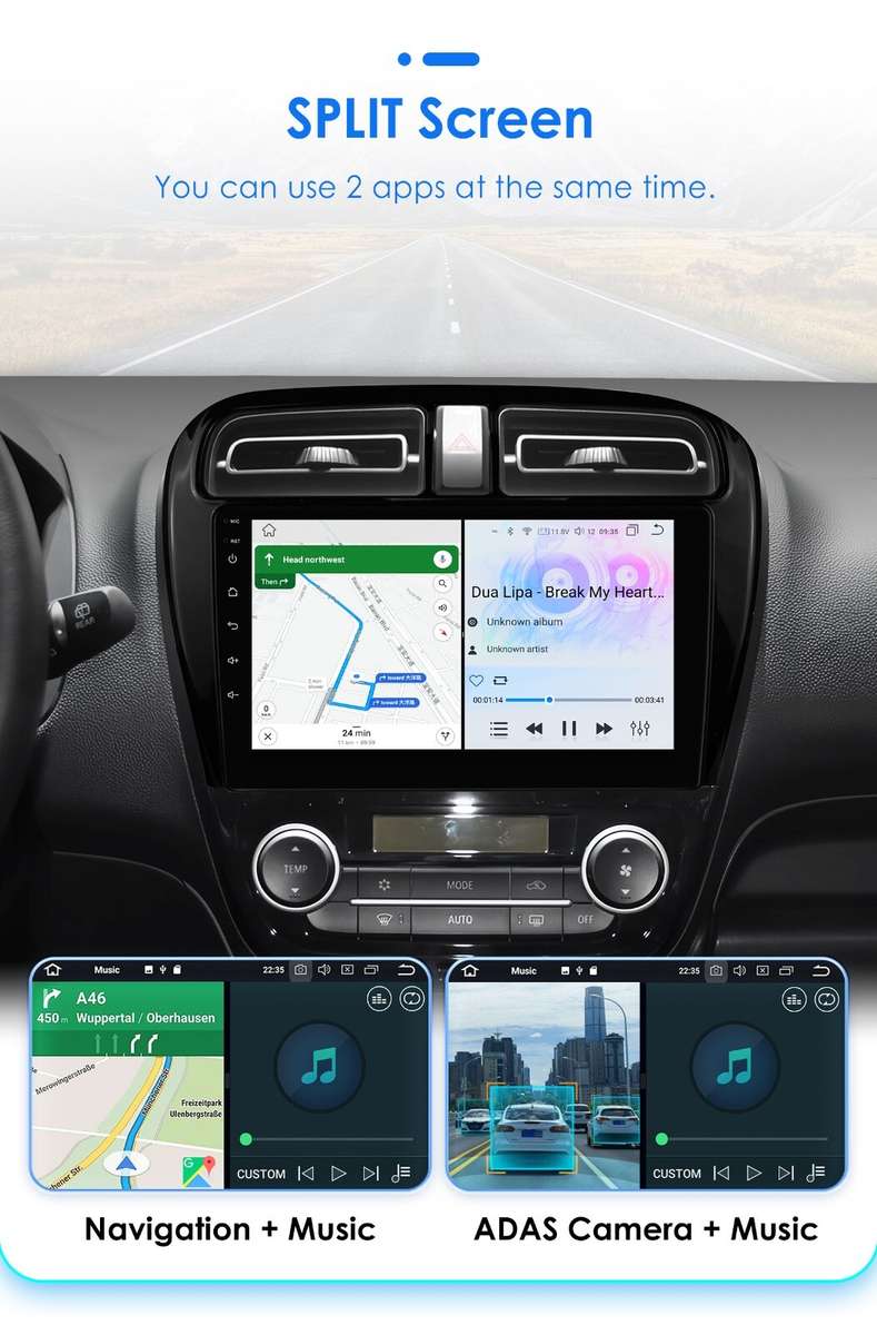CarPlay 9" Android 12 Car Stereo WiFi GPS HeadUnit For Mitsubishi Mirage 2012-19
