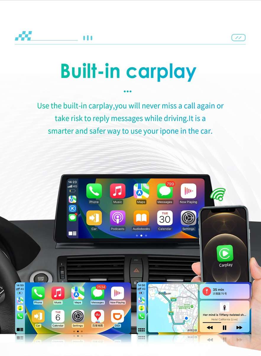Gps Radio 8Core 6+64G 10.33" for BMW 1 E81 E82 E88 2006-12 Carplay Navi WIFI DSP
