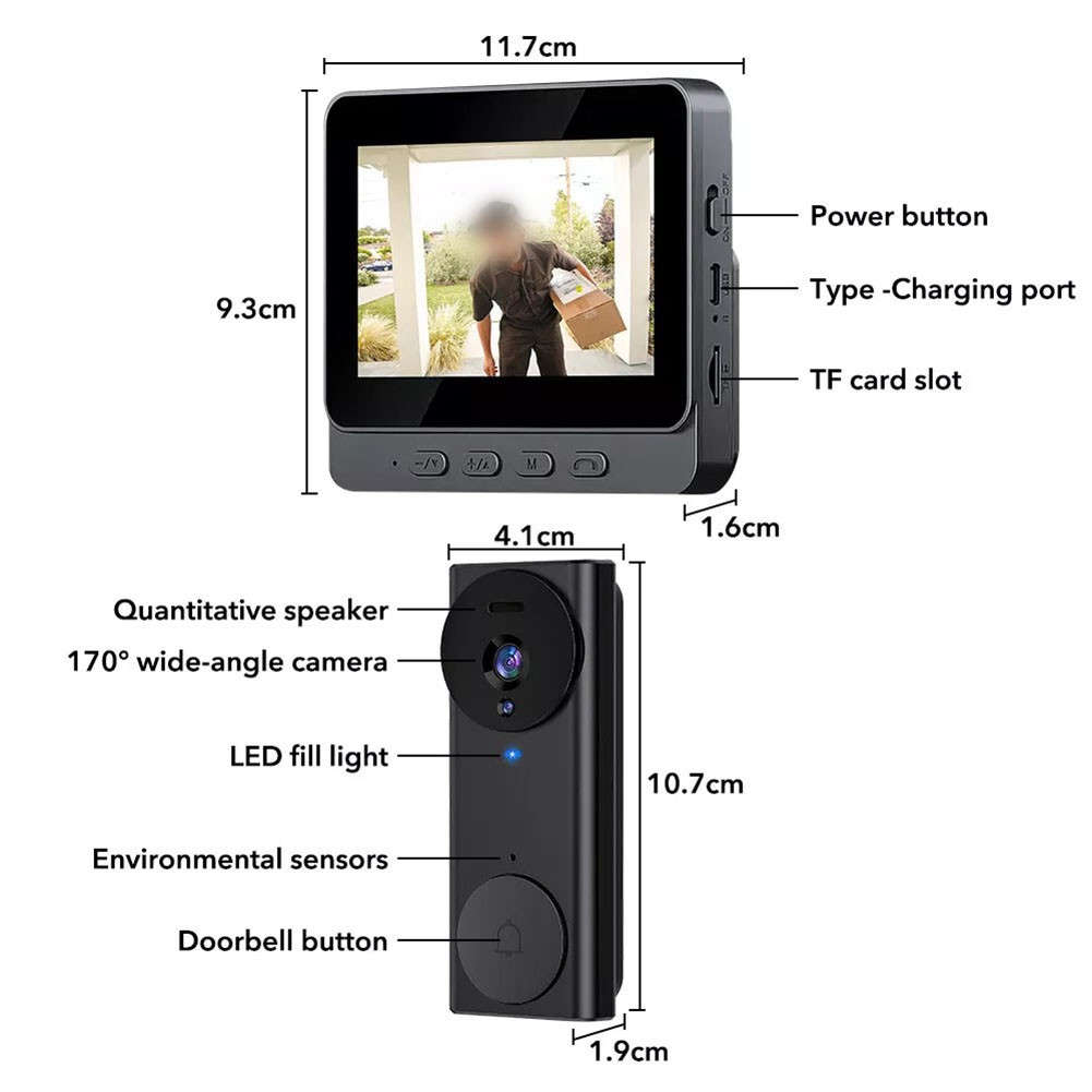 Rechargeable Wireless Video Doorbell With 4.3 Inch Display And Snapshot Feature
