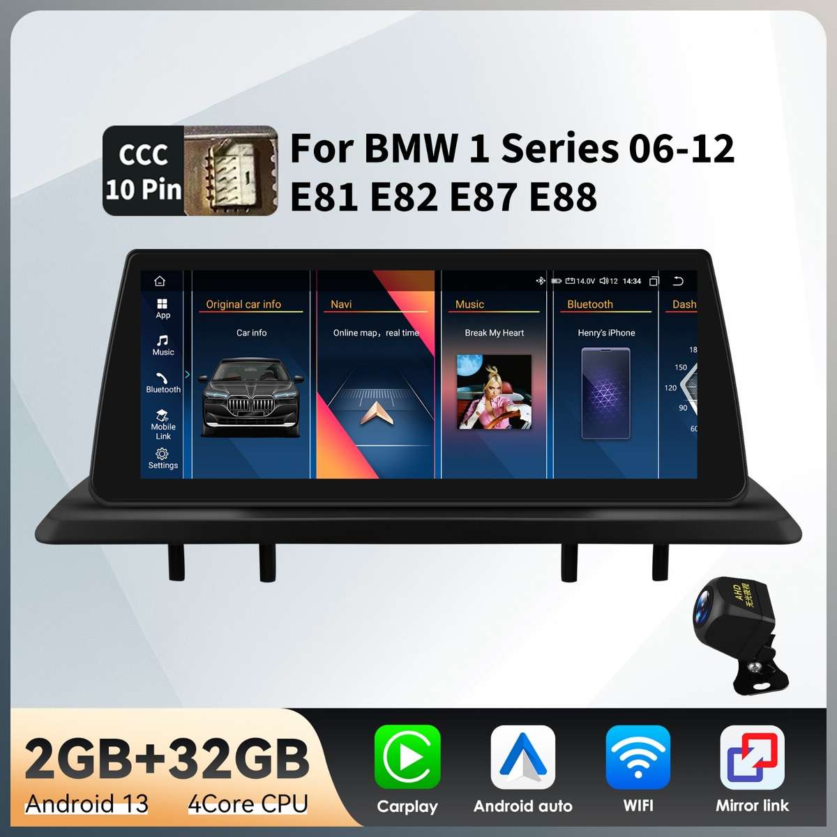 CarPlay GPS Radio 10.25'' Touch Screen For BMW 1 Series E81 E82 E87 E88 CCC +CAM