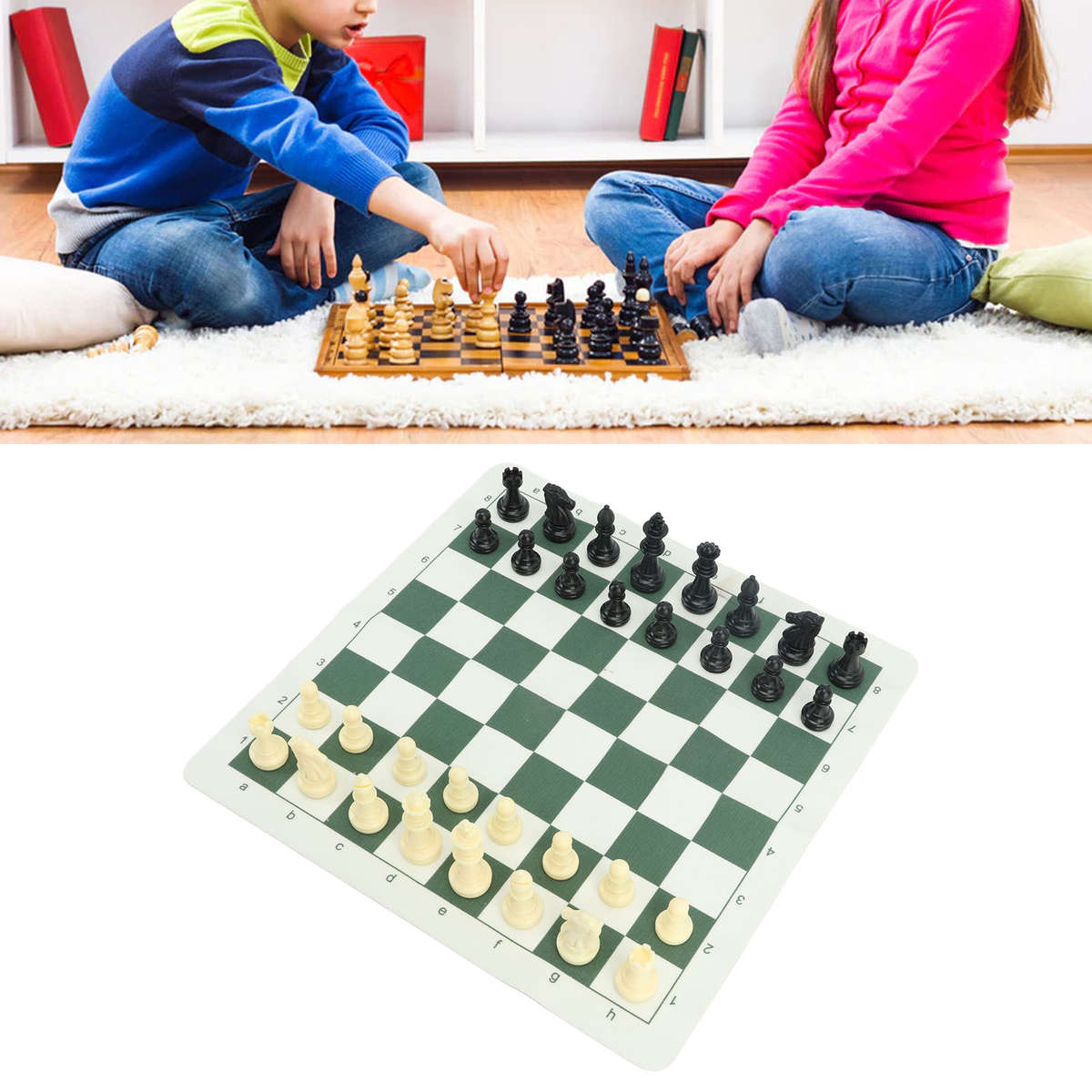 Portable Chess Set Travel Chess Board Game Set Imitation Leather PU Checker CH