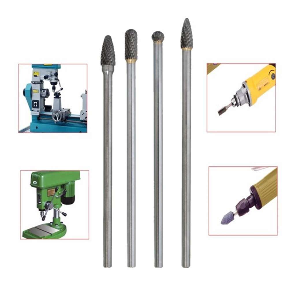 4*Rotary Burr 1/4 Inch 6mm Shank 150mm Long Carbide Cutter CNC-Engraving-Bit