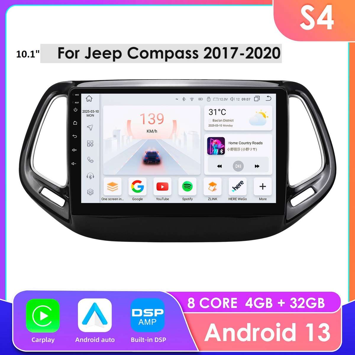 For Jeep Compass 2017-20 Android 14 Car Stereo Radio CarPlay GPS Navi WiFi BT5.0
