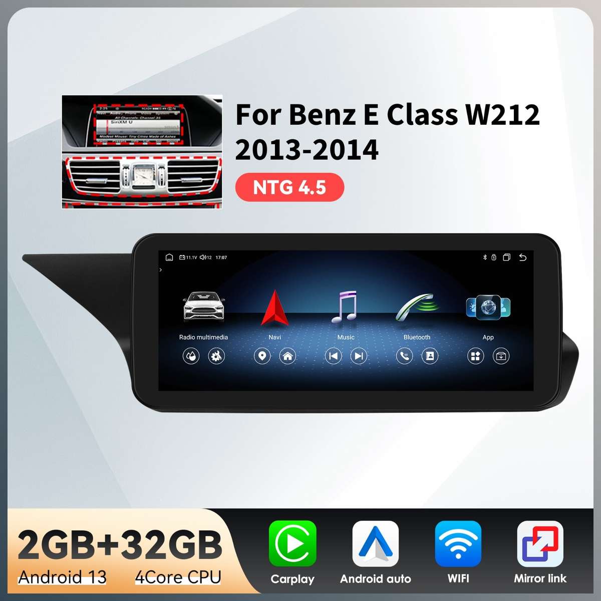 Android 13 CarPlay Radio GPS for Mercedes Benz E-Class W212 S212 E300 E350 4Core