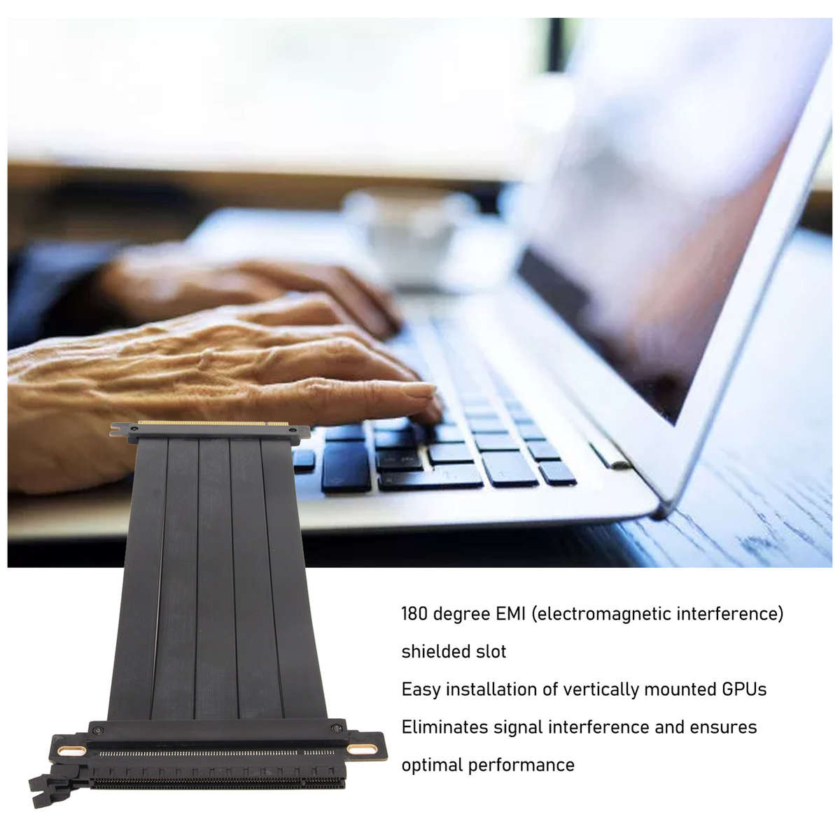 Black 20cm/7.9in PCIE 4.0 X16 Extender Riser Cable High Shielding Property 1 New