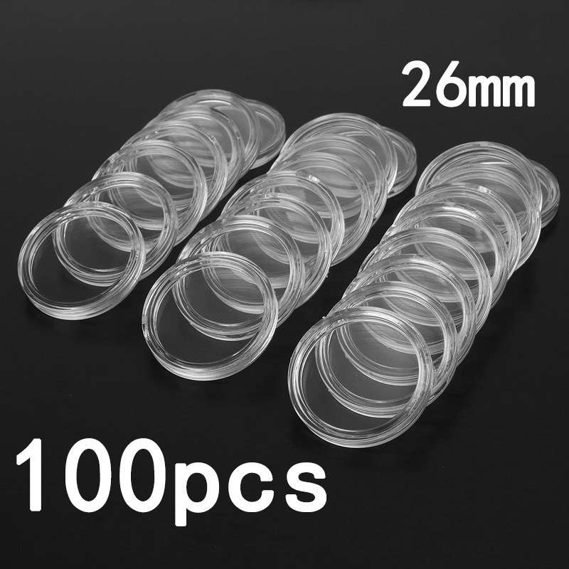 Coin Holder Accessories Transparent 100pcs 26mm Clear Plastic Storage Boxes Case