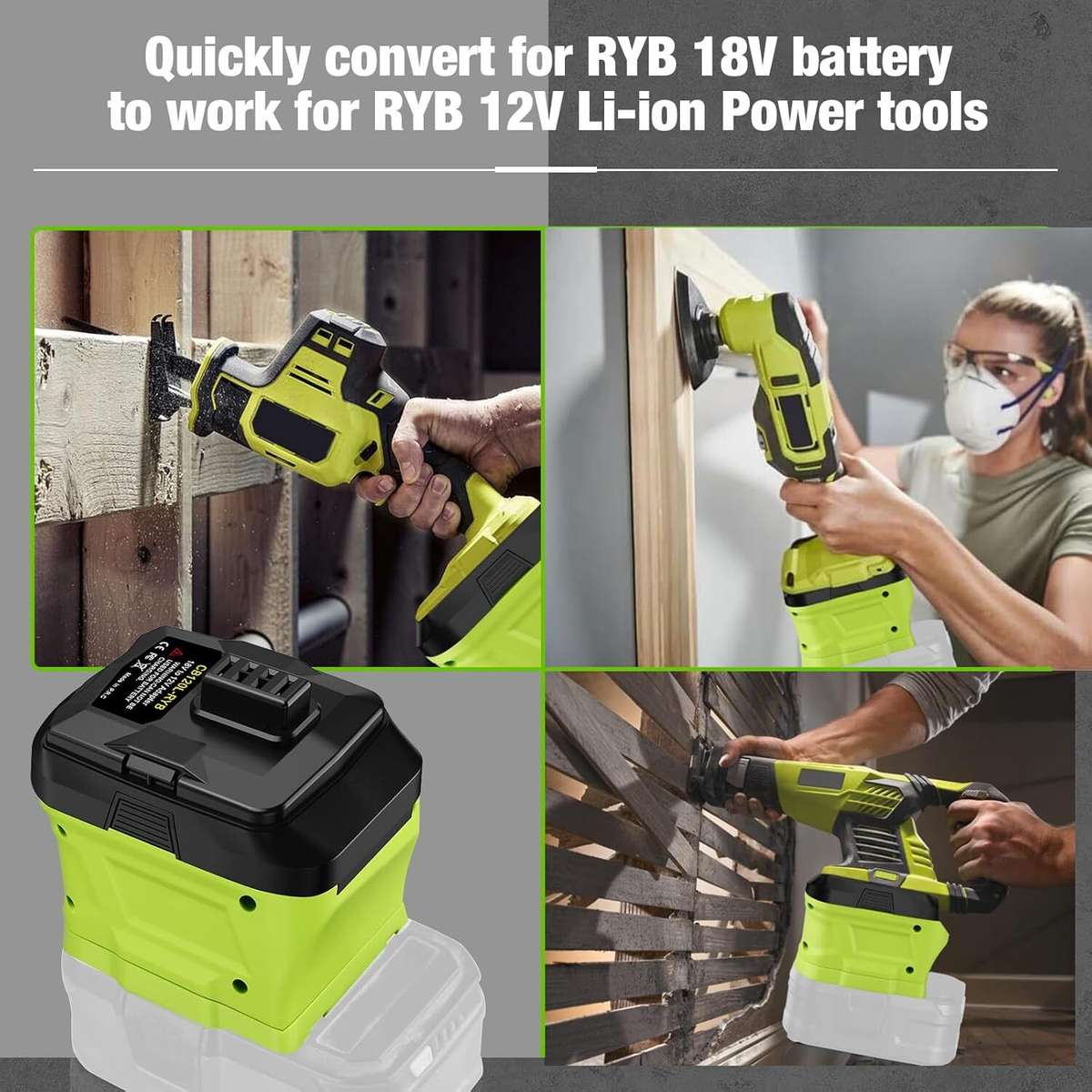 Battery Adapter for Ryobi 18V Li-ion Battery Convert to for Ryobi 12V Power tool