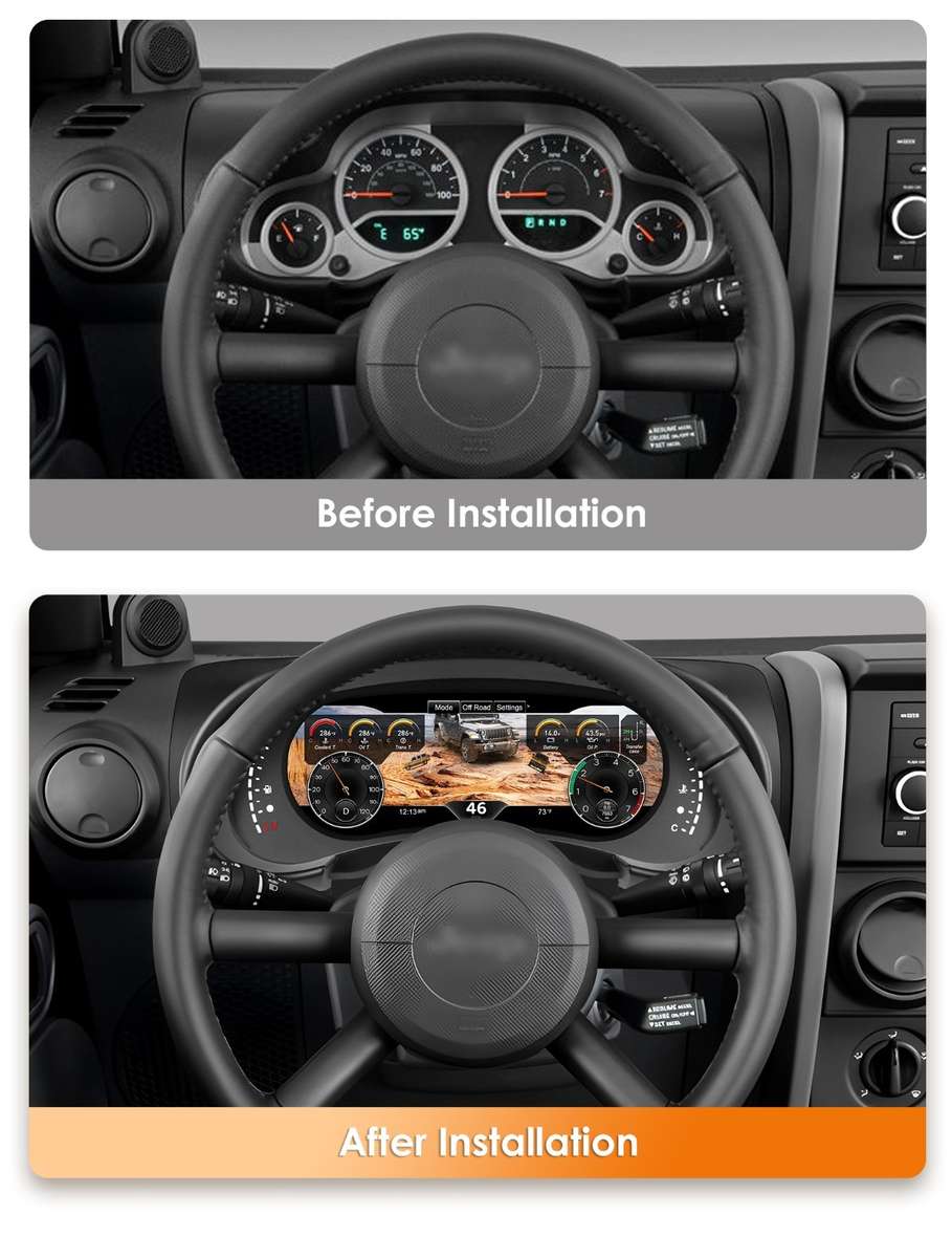 12.3" For Jeep Wrangler 2007-2010 Car LCD Digital Cluster Dashboard Speedometer