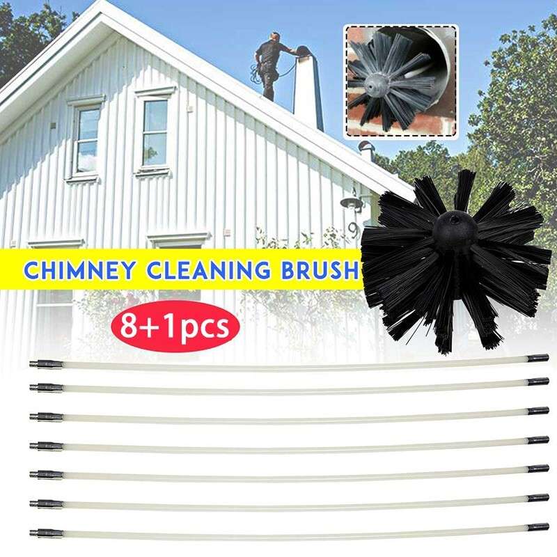 Chimney Cleaner Sweep Inner Wall Cleaning Brush Tool 8 Flexible Rods Kit