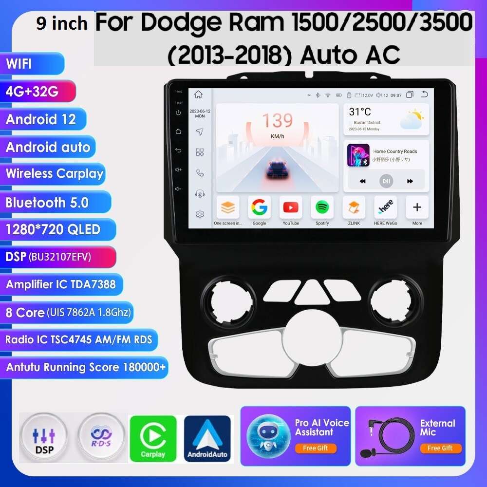 For Dodge Ram 1500/2500/3500 2013-18 Android12 Radio WIFI CarPlay GPS Stereo DAB