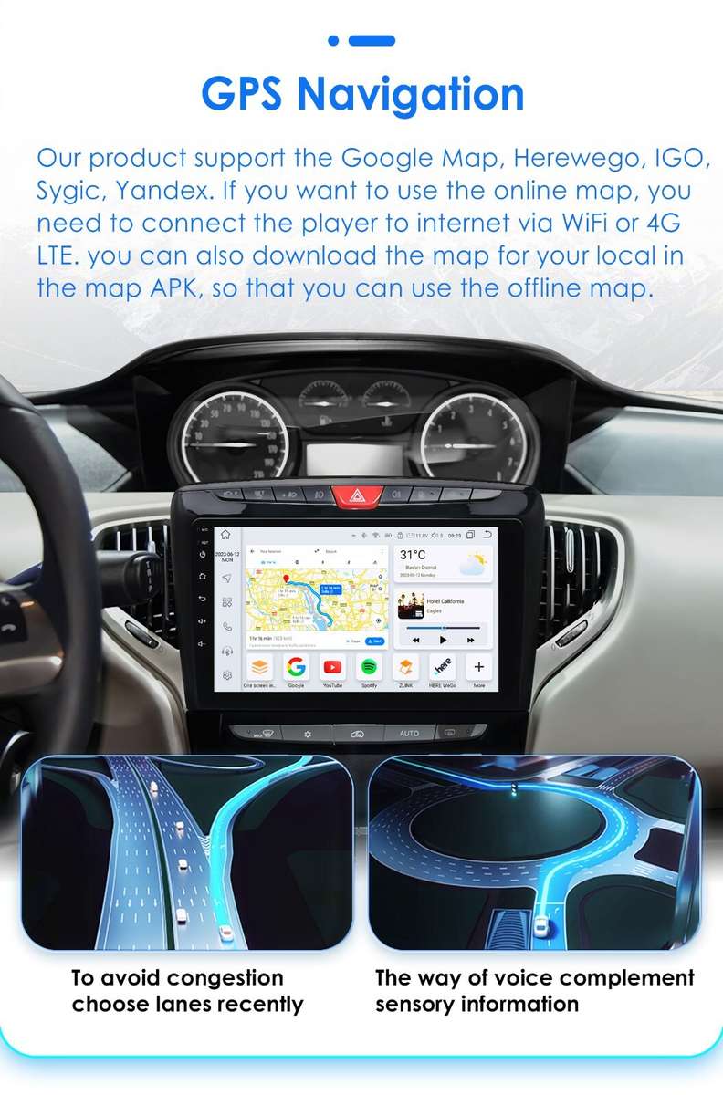 For Lancia Ypsilon 2012-2020 9''Android 13 Carplay GPS Navigation WIFI 2+32GB BT