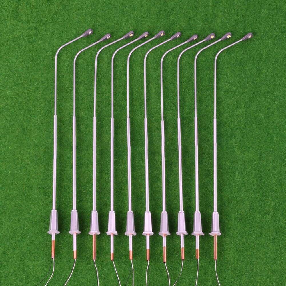 10X O Scale Model Trains Metal Light Poles Wired LED Lighted Street Lamps