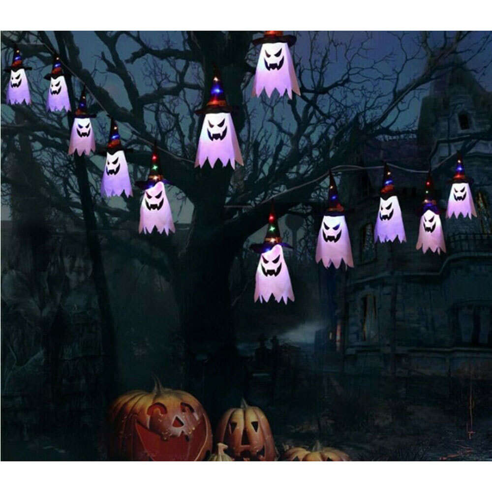 5 Pcs Lighted Hanging Witch Ghost String Hat Decoration Halloween Outdoor Indoor