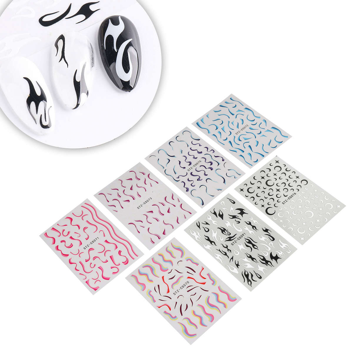 7 Sheets Of Fire Flame Nail Stickers Self Adhesive For Nail Art Decoration D CHW