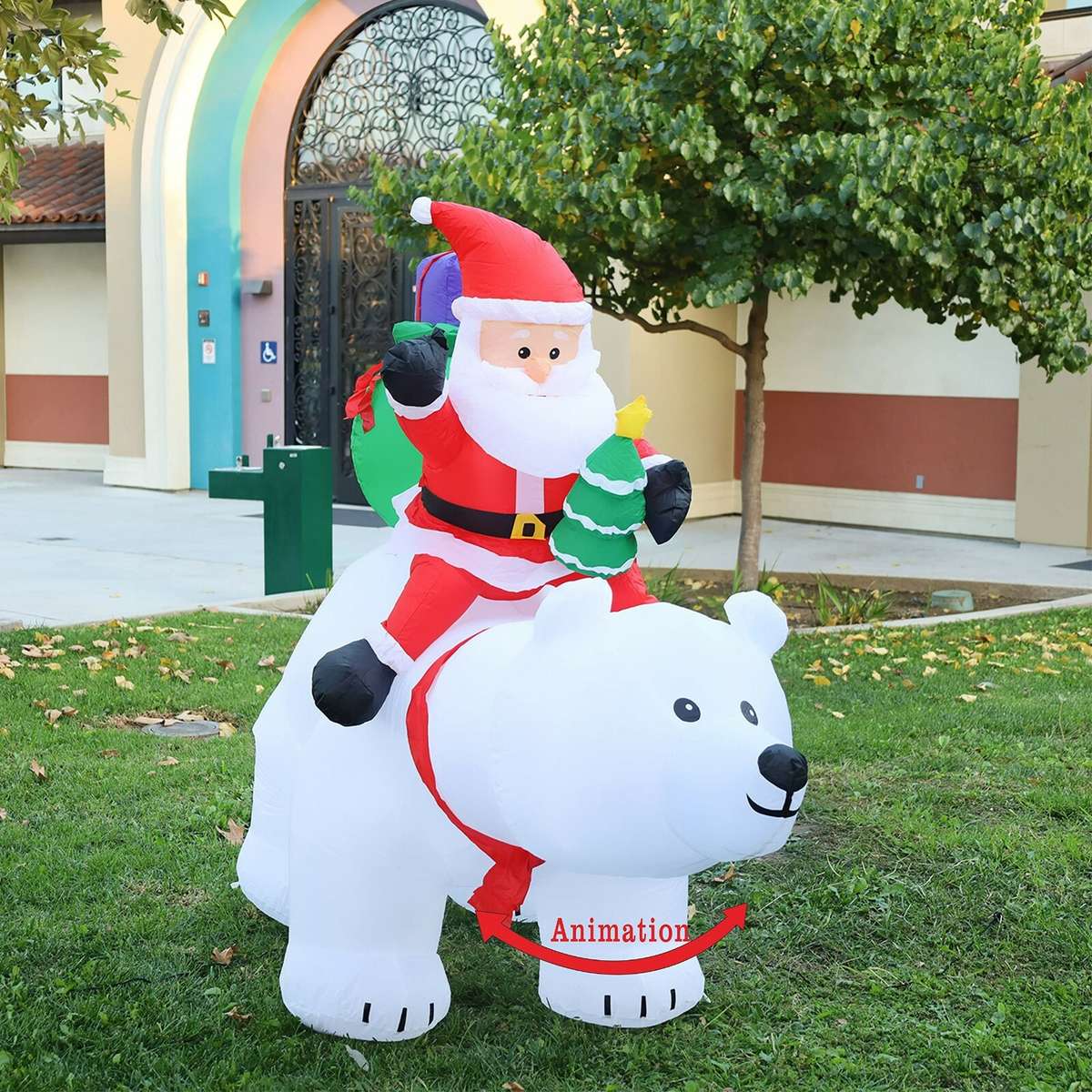 7 ft Light Up Animation Polar Bear & Santa LED Christmas Inflatable Decoration
