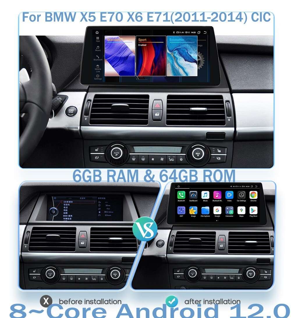 10.33" Android 12 For BMW 5er X5 X6 E70 E71 2011-2014 Car GPS Radio Wifi Carplay