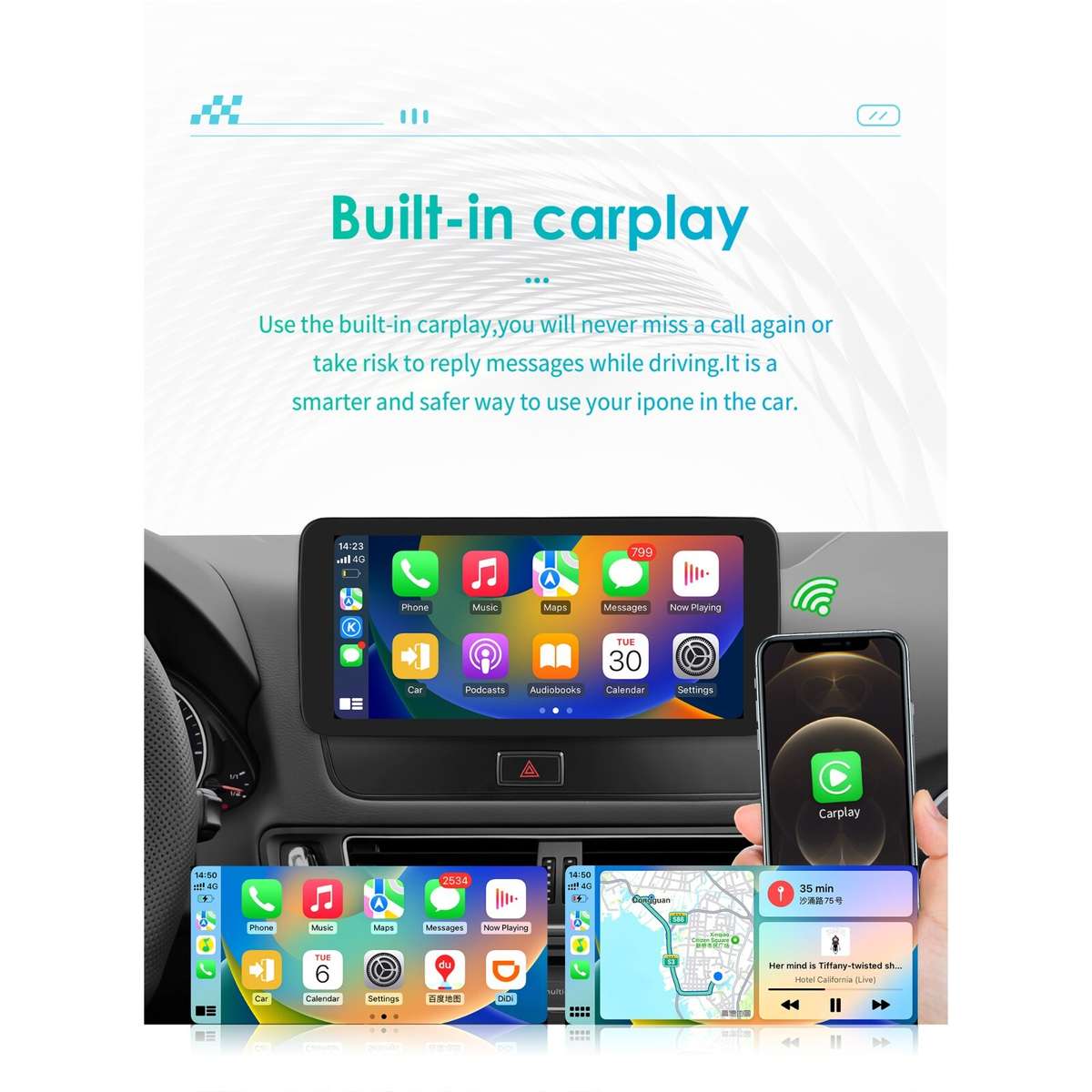 Wireless CarPlay Radio 10.33" for Audi Q5 2009-15 Android 12 Car GPS WiFi Player
