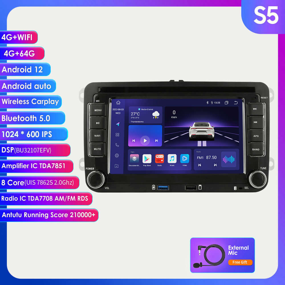 7" Android Auto 12 Car Stereo Radio GPS HeadUnit CarPlay DSP 8-Core For VW Jetta