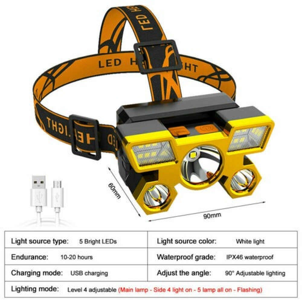 750000LM COB Headlamp Rechargeable Head Light Flashlight Torch Lamp Waterproof