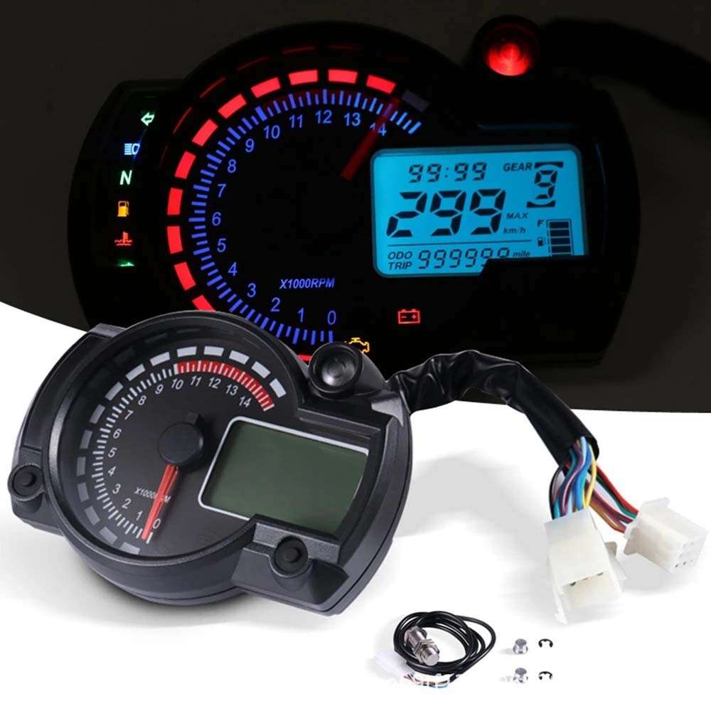 Motorcycle Speedometer Universal LCD Digital Tachometer Odometer Gauge