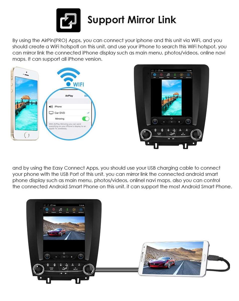 For 2010-2014 Ford Mustang 9.7" Vertical Screen Android Radio Stereo GPS Carplay